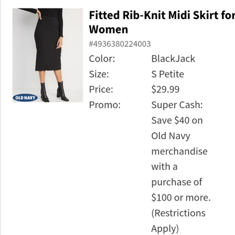 Old Navy Fitted Rib-knit Midi Skirt 2022 Black Petite Small